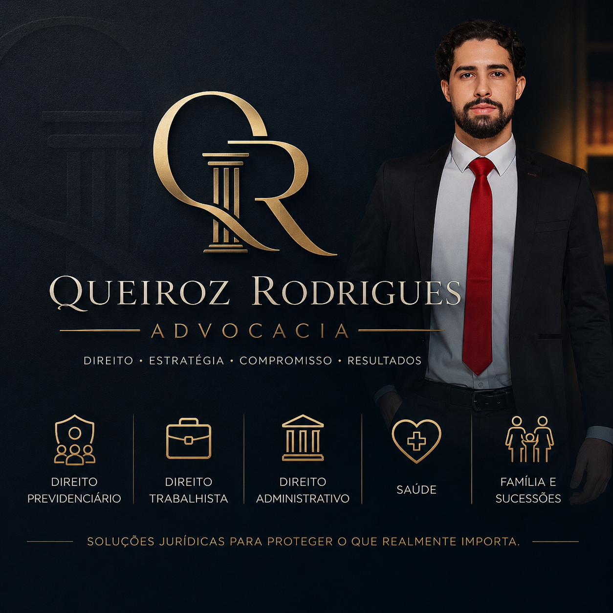 Advogado da Queiroz Rodrigues Advocacia em ambiente institucional